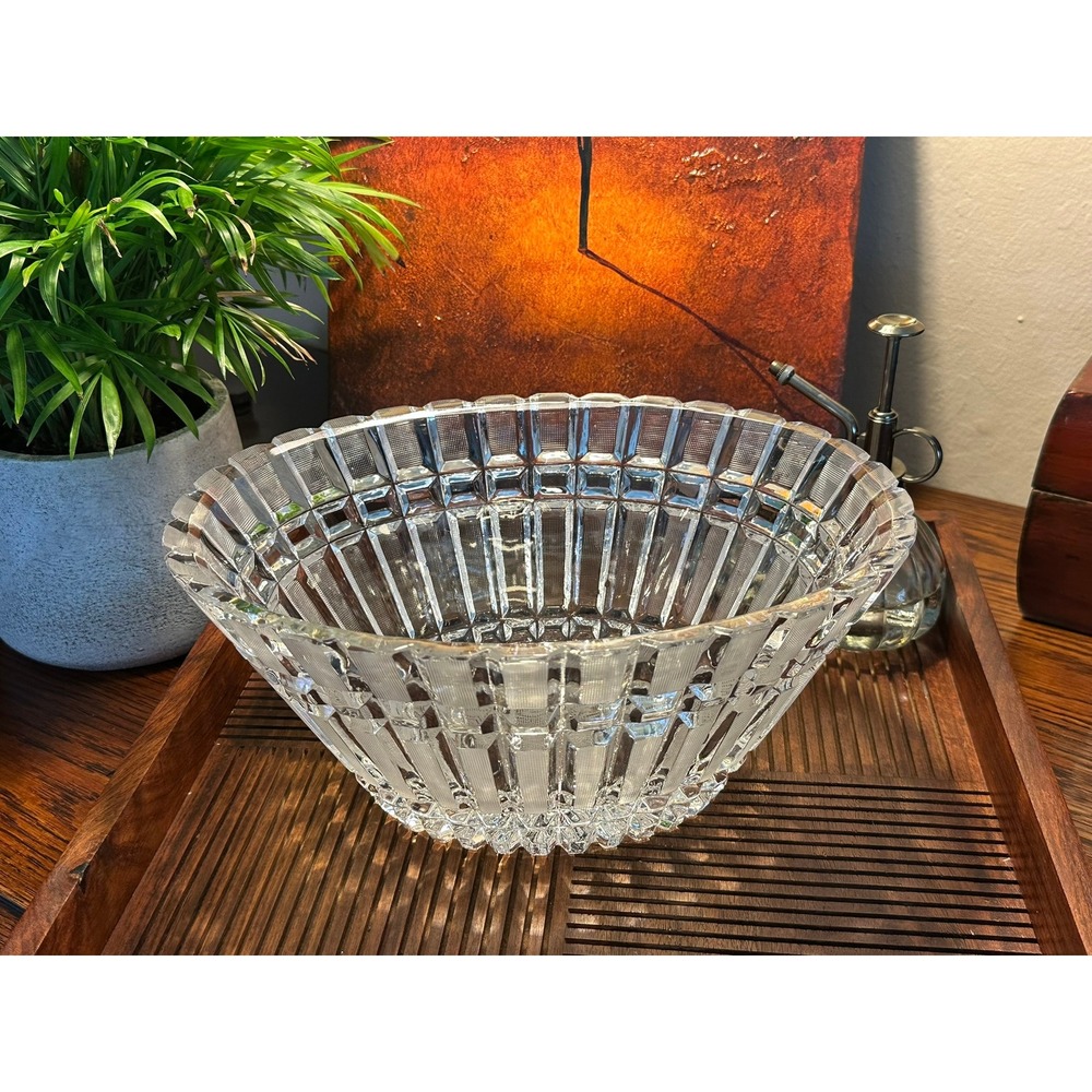 Vintage Russian Cut Lead Crystal Bowl 11in Oval Scalloped Serving Dish Clear - Picture 3 of 8